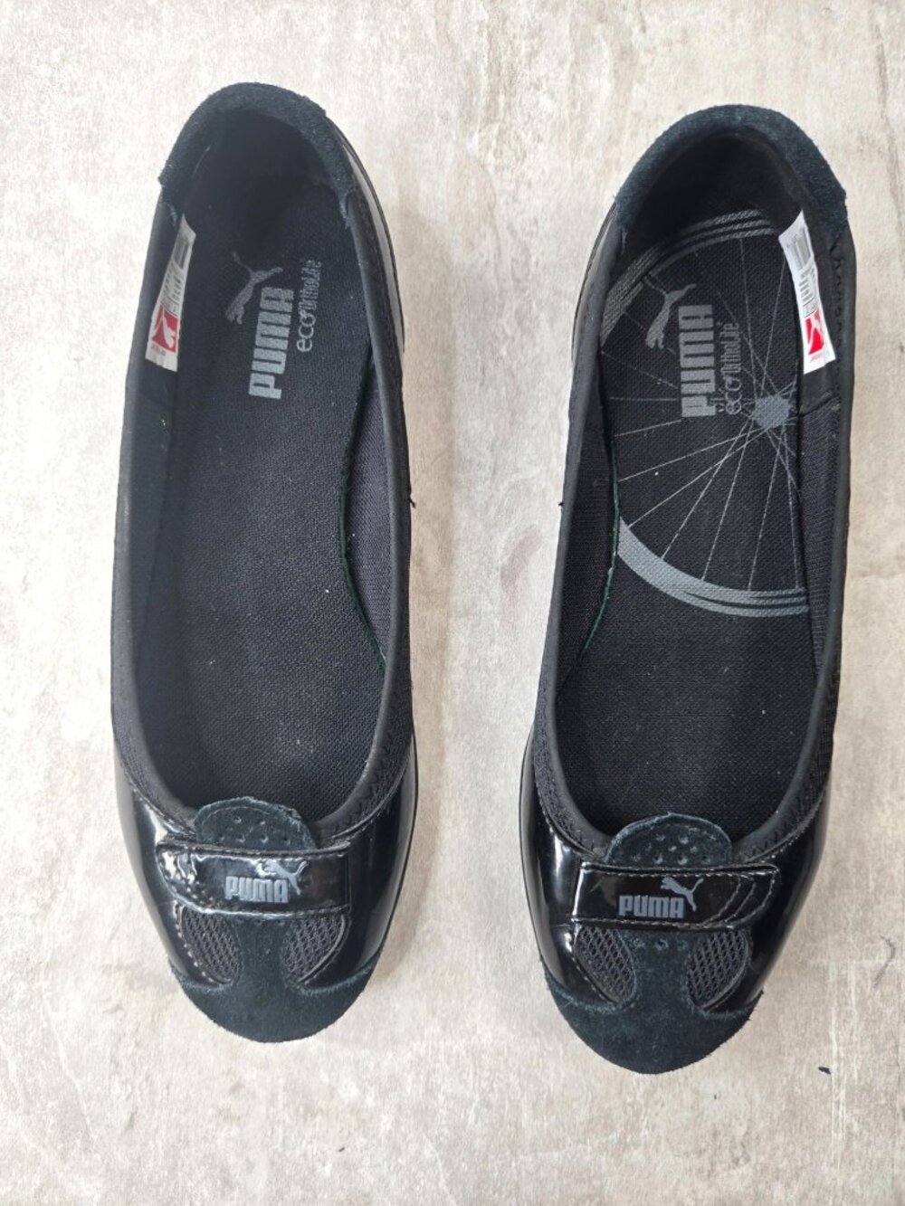Vintage Puma Zandy Ballet Flats 7.5 Black Patent Ballerina Shoes Y2K Retro Sport
